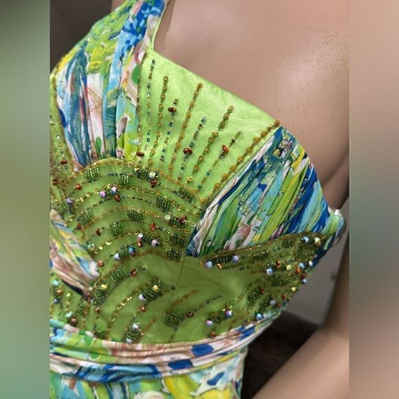 Chic Design One-Shoulder Floral-print Beaded Chiffon Evening Dress - Picture 15 of 16